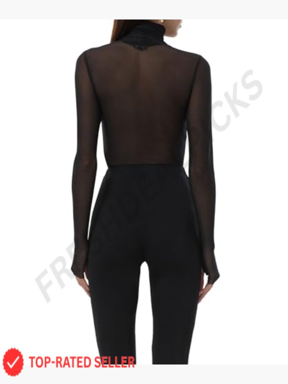 Sheer Mesh Long Sleeve Turtleneck Crop Top Fitted Thumbholes Lightweight - Picture 4 of 6